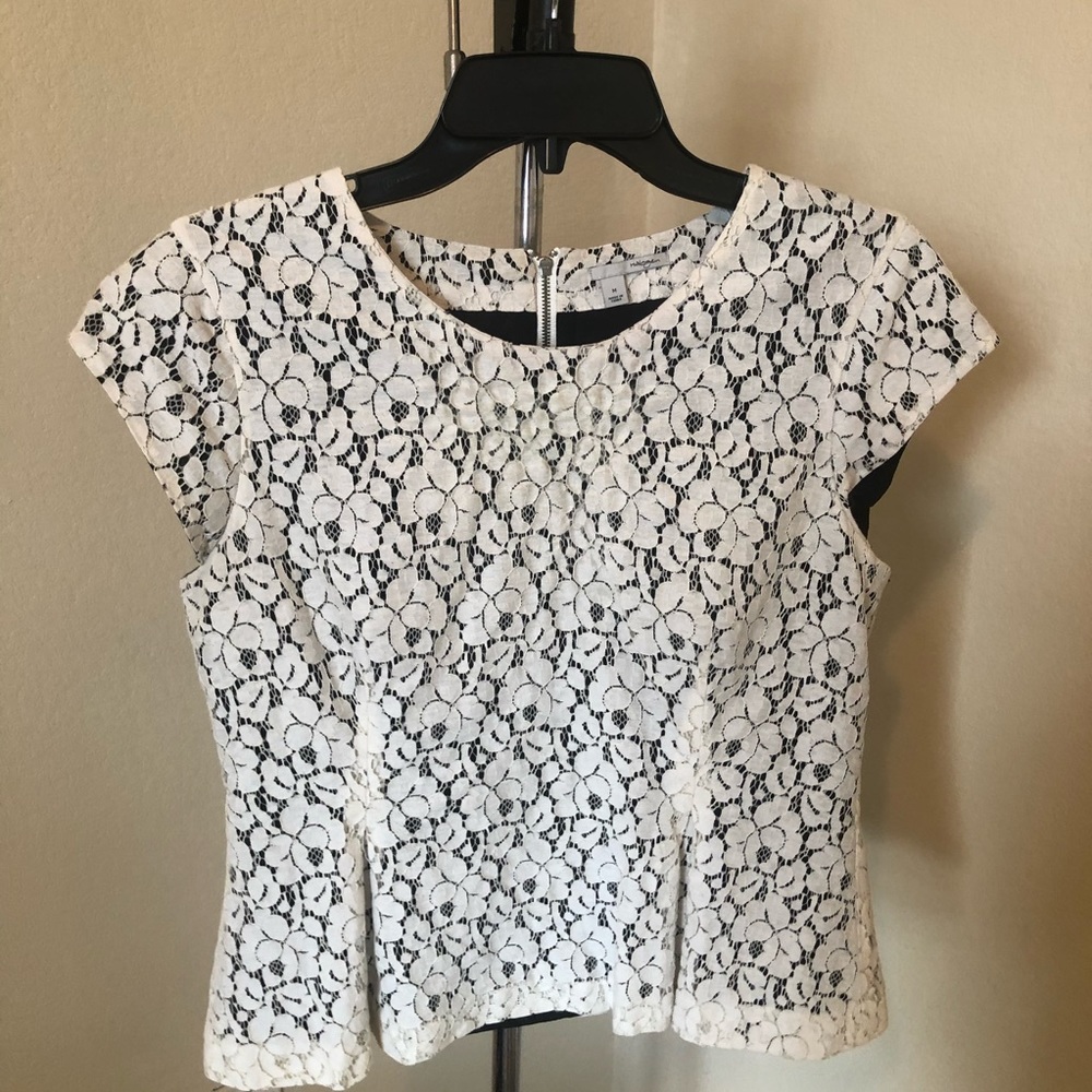 Halogen Ivory Lace Cap Sleeve Peplum Top